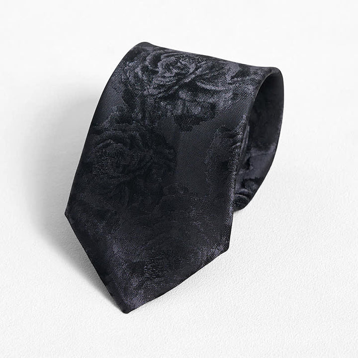 Herren Krawatte mit Einstecktuch und Pfingstrose-Muster, klassische Blume