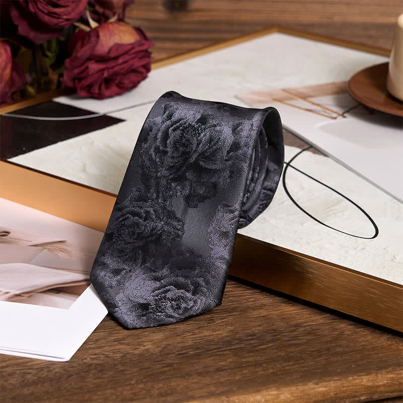 Herren Krawatte mit Einstecktuch und Pfingstrose-Muster, klassische Blume