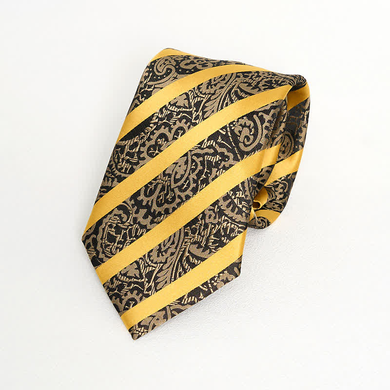 3-tlg. Herren-Krawatten-Set mit gelbem gestreiftem Paisley-Muster 