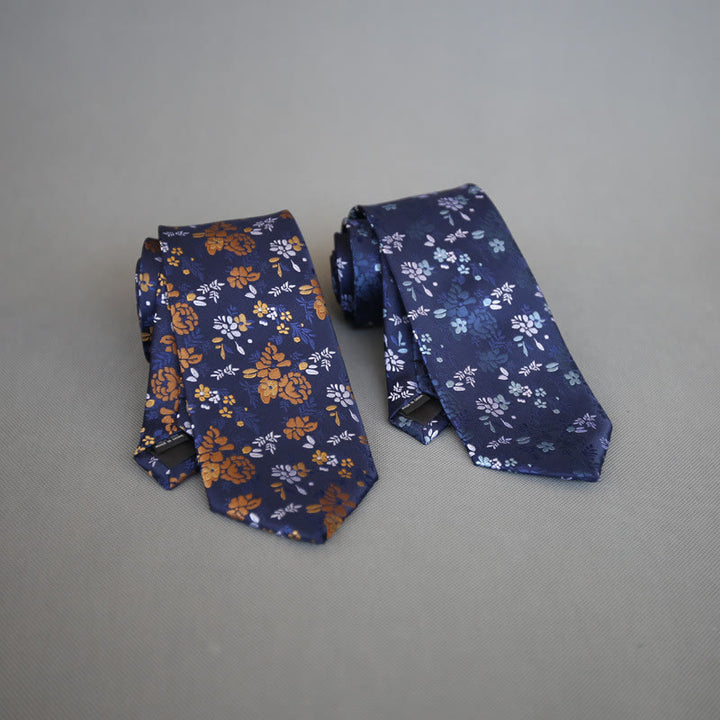 Herren-Krawatte aus Polyester mit dunklem Hintergrund und bunten Blumen