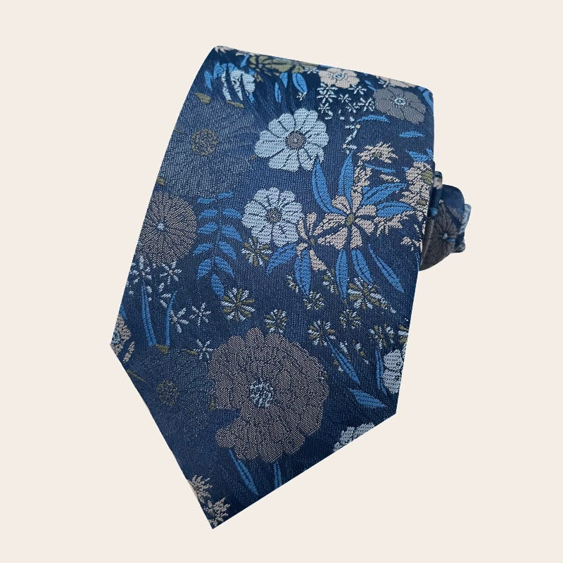 Herren-Krawatte aus Polyester im Urlaubsstil mit Blumenmuster - Blau - image 10
