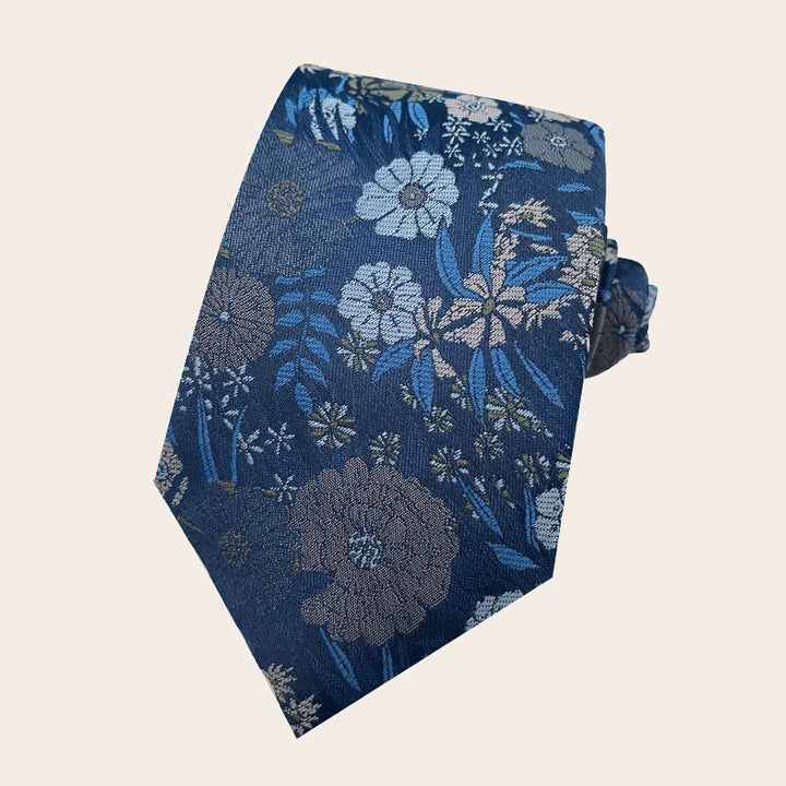 Herren-Krawatte aus Polyester im Urlaubsstil mit Blumenmuster - Blau - image 10
