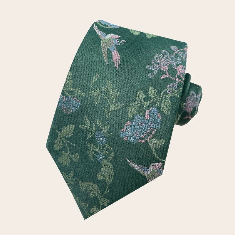 Herren-Krawatte aus Polyester im Urlaubsstil mit Blumenmuster - Dunkelgrün - image 1
