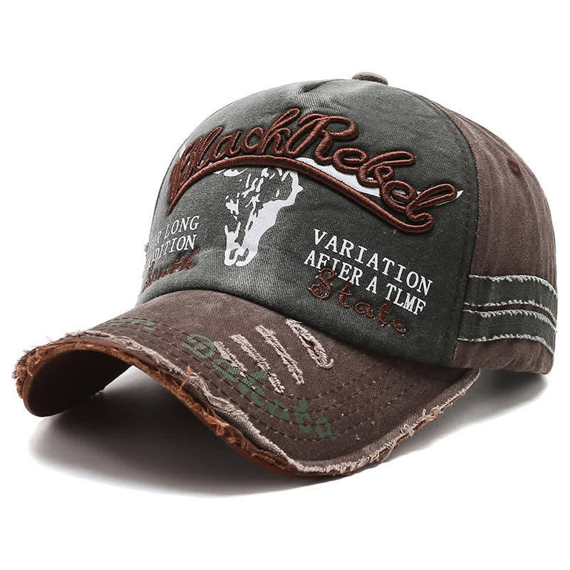Baseballkappe mit aufgesticktem Longhorn-Bullenkopf und gewaschener Schrift