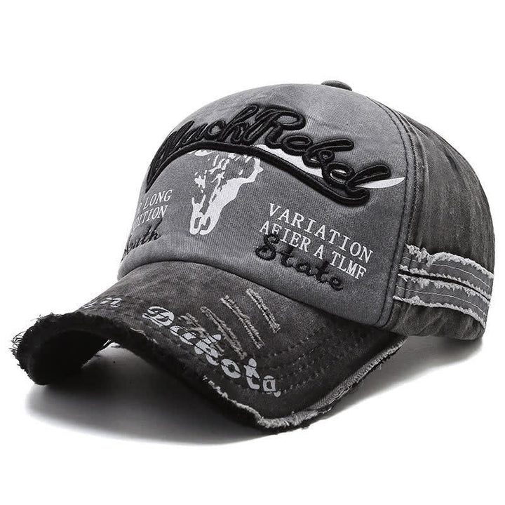 Baseballkappe mit aufgesticktem Longhorn-Bullenkopf und gewaschener Schrift