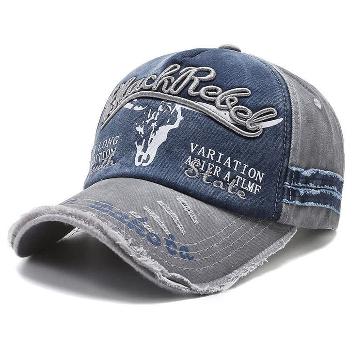 Baseballkappe mit aufgesticktem Longhorn-Bullenkopf und gewaschener Schrift