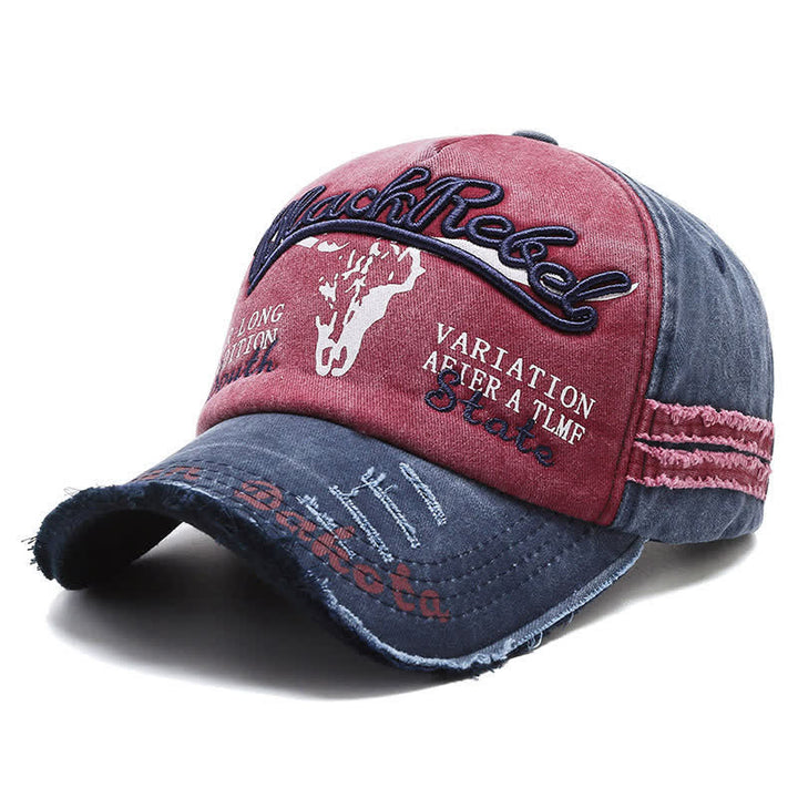 Baseballkappe mit aufgesticktem Longhorn-Bullenkopf und gewaschener Schrift