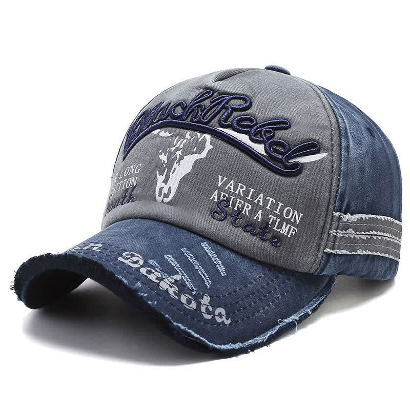 Baseballkappe mit aufgesticktem Longhorn-Bullenkopf und gewaschener Schrift