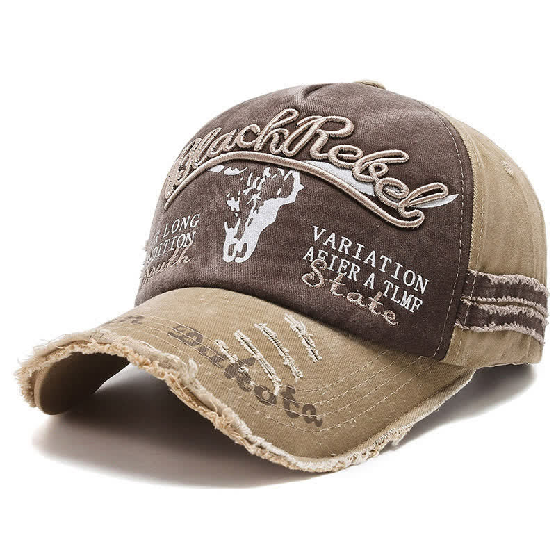 Baseballkappe mit aufgesticktem Longhorn-Bullenkopf und gewaschener Schrift