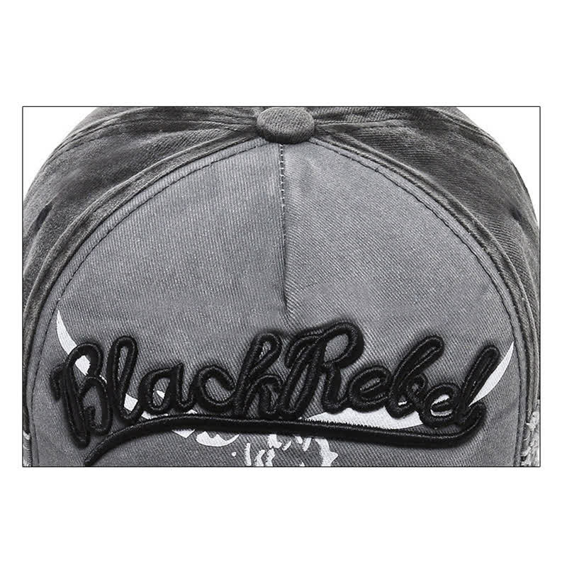 Baseballkappe mit aufgesticktem Longhorn-Bullenkopf und gewaschener Schrift
