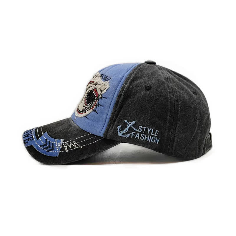 Gewaschene Retro-Baseballkappe mit Hai-Stickerei und ausgefranstem Rand - image 14