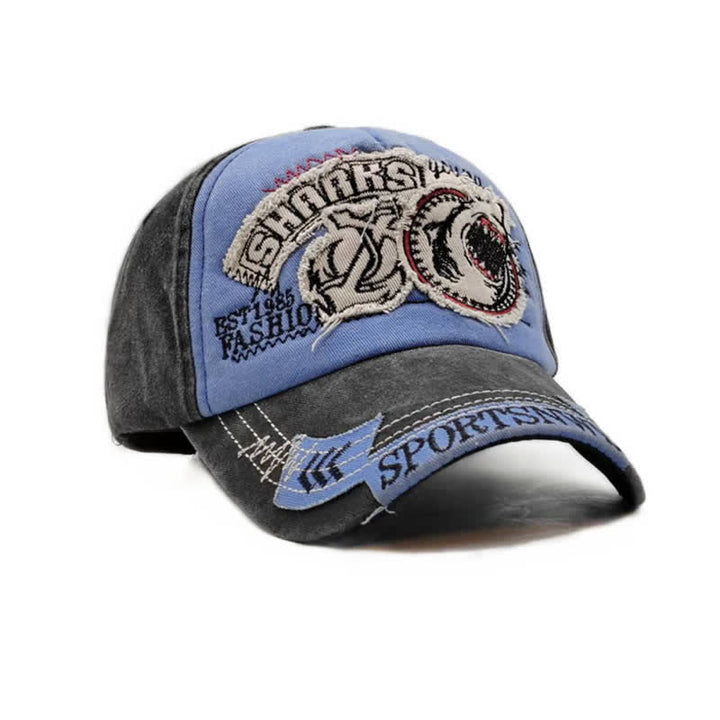 Gewaschene Retro-Baseballkappe mit Hai-Stickerei und ausgefranstem Rand - image 15