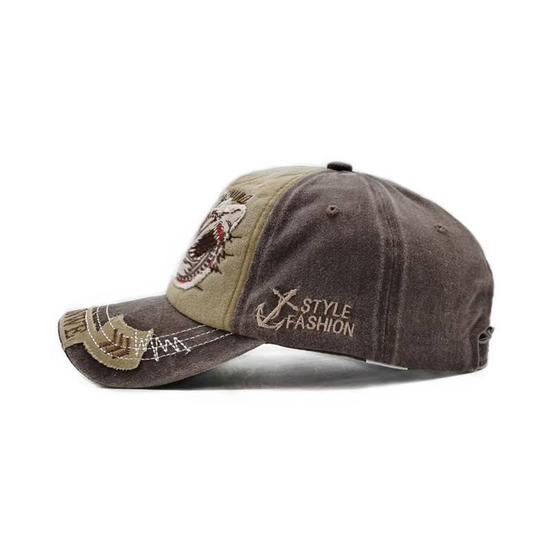 Gewaschene Retro-Baseballkappe mit Hai-Stickerei und ausgefranstem Rand - image 10
