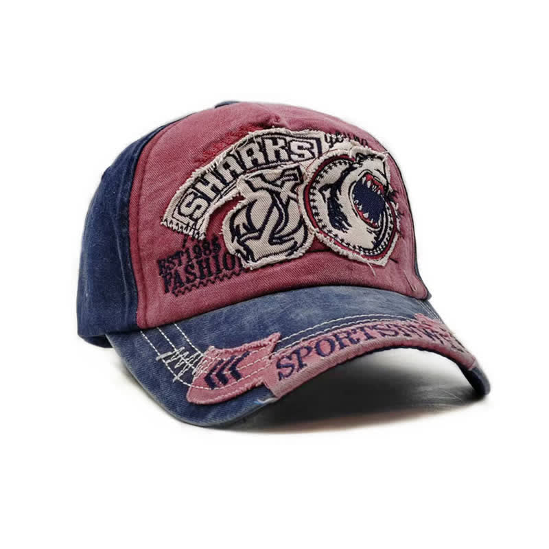 Gewaschene Retro-Baseballkappe mit Hai-Stickerei und ausgefranstem Rand - image 2