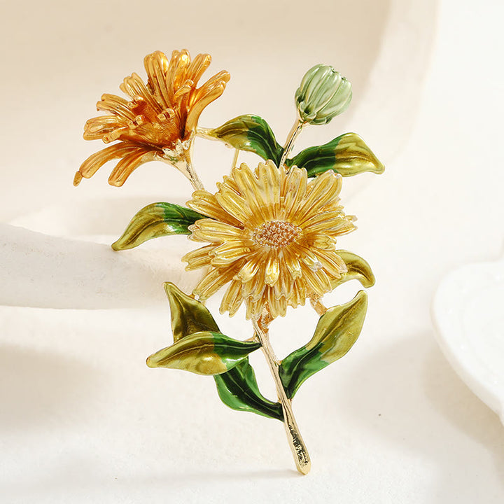 Emaille-Brosche mit Gänseblümchen-Blumenstrauß für Damen