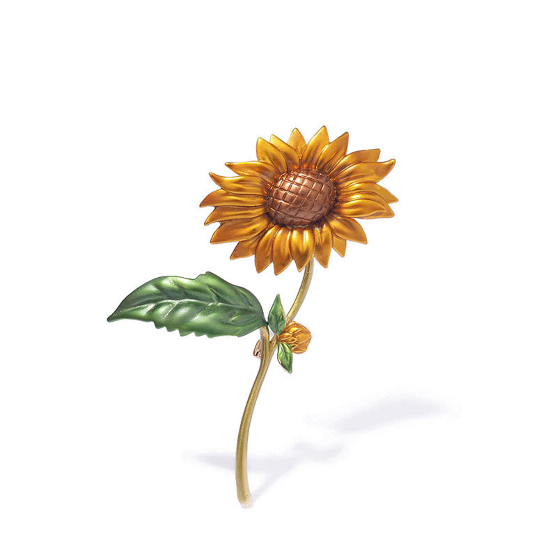 Emaille-Brosche mit Sonnenblumenmotiv für Damen