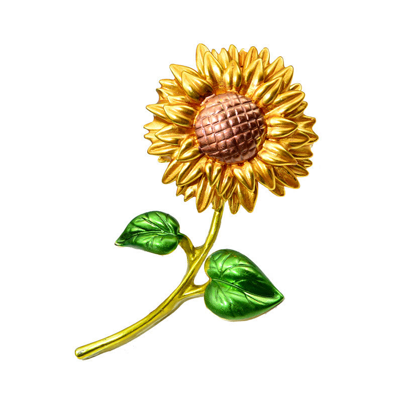 Emaille-Brosche mit Sonnenblumenmotiv für Damen