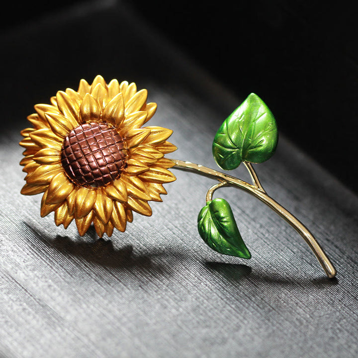 Emaille-Brosche mit Sonnenblumenmotiv für Damen