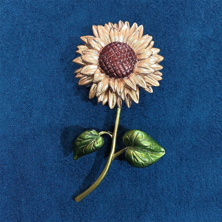 Emaille-Brosche mit Sonnenblumenmotiv für Damen