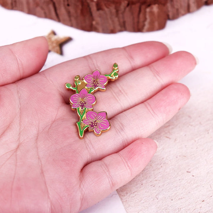 Elegante Orchideen-Anstecknadel aus Emaille für Damen