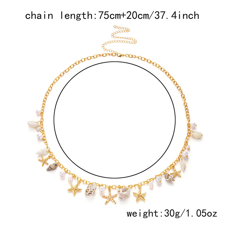 Damen Bohemian Sommer Seestern Muschel Muschel Kunstperlen Taillenkette