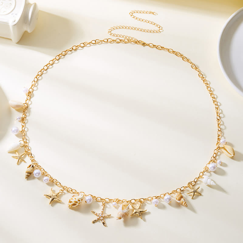 Damen Bohemian Sommer Seestern Muschel Muschel Kunstperlen Taillenkette