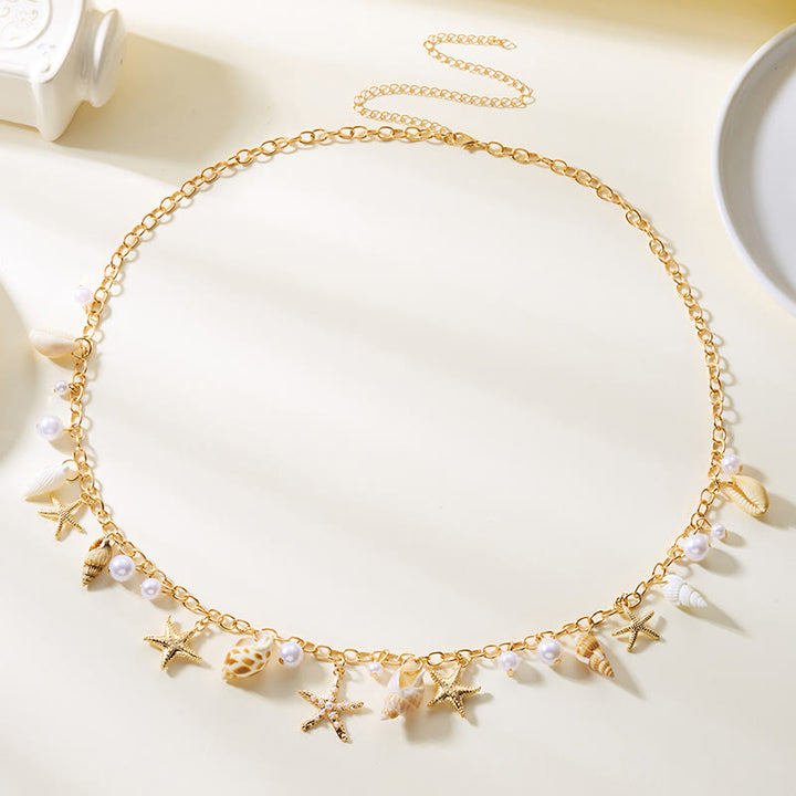 Damen Bohemian Sommer Seestern Muschel Muschel Kunstperlen Taillenkette