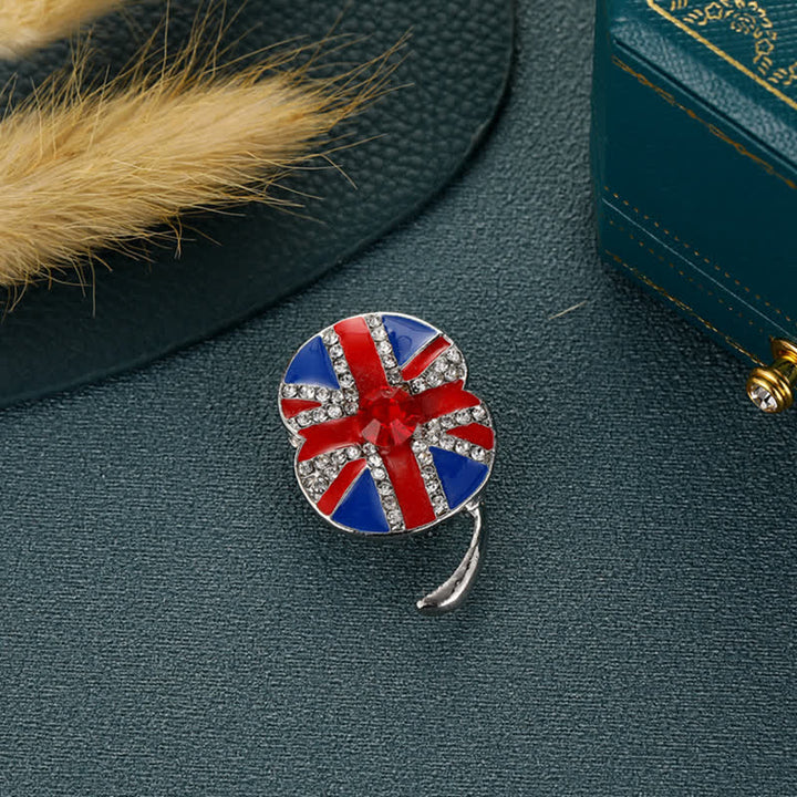 Emaille-Brosche mit britischer Flagge in Mohnblumenform