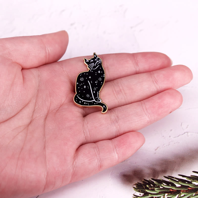 Mystische Sternenhimmel Katze Emaille Pin Brosche