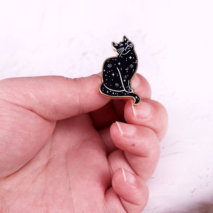 Mystische Sternenhimmel Katze Emaille Pin Brosche