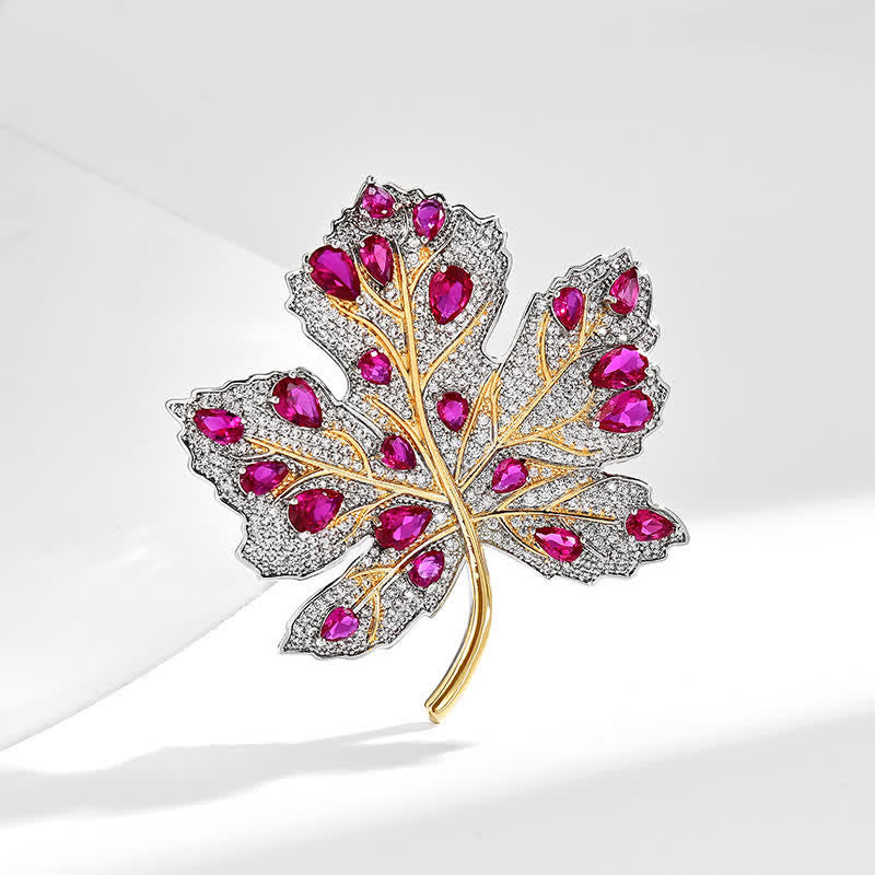 Damen-Brosche mit Ahornblatt-Motiv, rosa und weiß, mit Kristallen