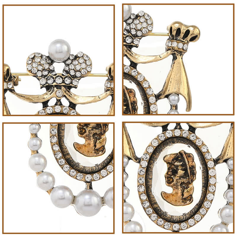 Damen-Perlenbrosche im Vintage-Stil mit Lady Face