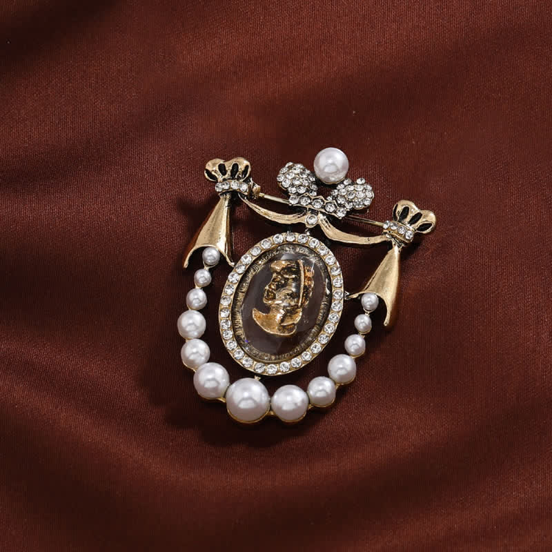 Damen-Perlenbrosche im Vintage-Stil mit Lady Face