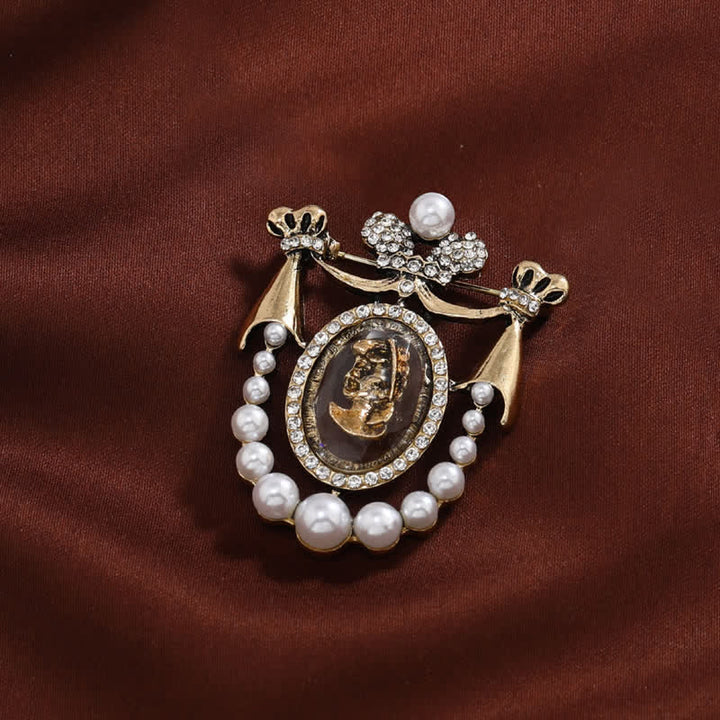 Damen-Perlenbrosche im Vintage-Stil mit Lady Face