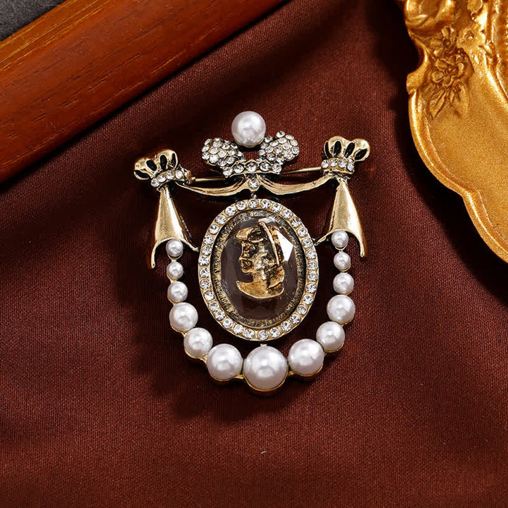 Damen-Perlenbrosche im Vintage-Stil mit Lady Face