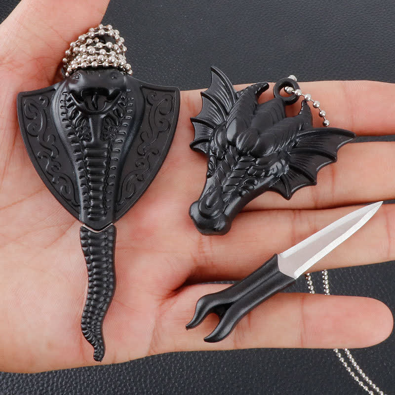 Halskette mit Anhänger „Drache, Totenkopf, Schlange, versteckte Mini-Klinge“