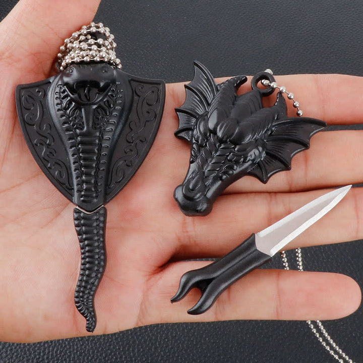 Halskette mit Anhänger „Drache, Totenkopf, Schlange, versteckte Mini-Klinge“