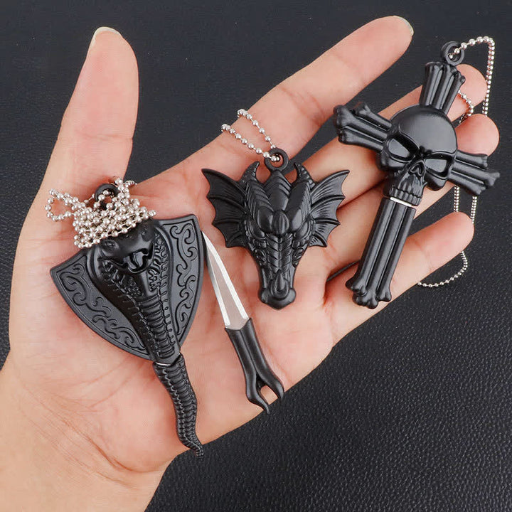 Halskette mit Anhänger „Drache, Totenkopf, Schlange, versteckte Mini-Klinge“