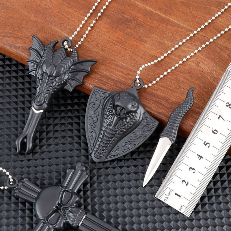 Halskette mit Anhänger „Drache, Totenkopf, Schlange, versteckte Mini-Klinge“