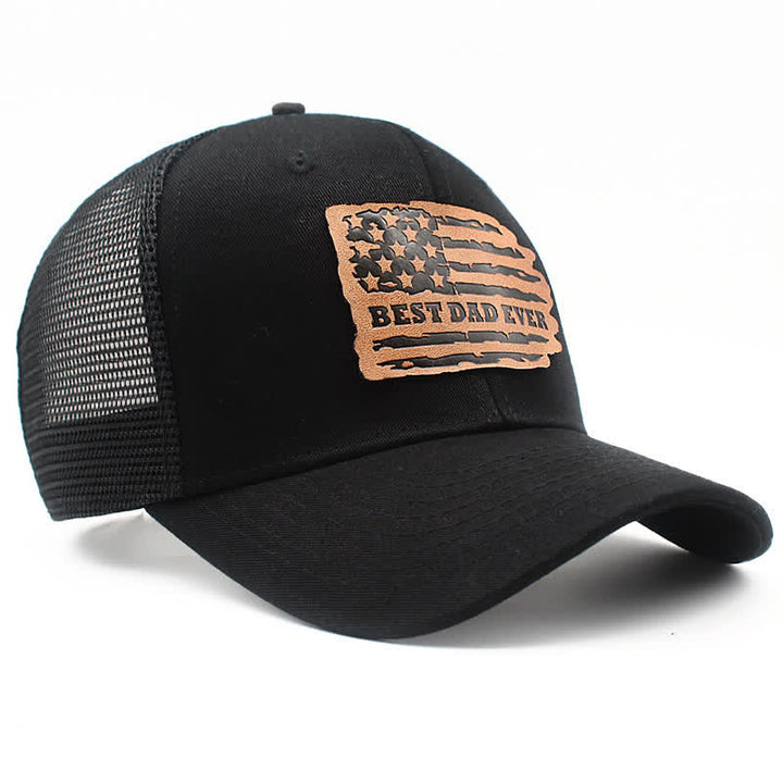 Best Dad Ever Trucker-Mütze mit USA-Flagge, Leder-Etikett und Aufnäher