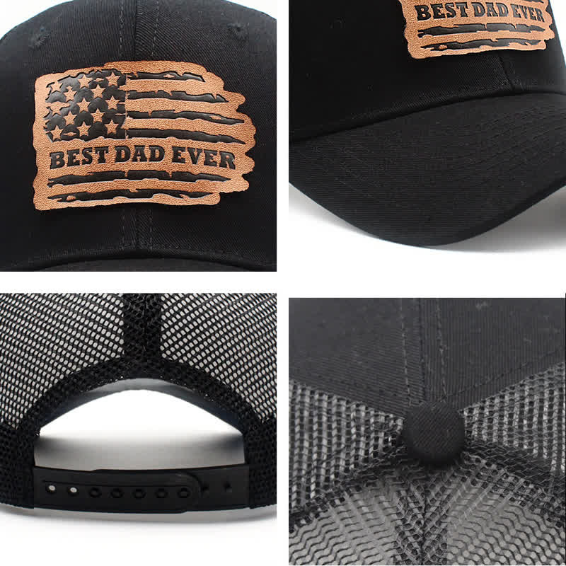 Best Dad Ever Trucker-Mütze mit USA-Flagge, Leder-Etikett und Aufnäher