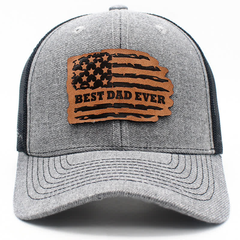Best Dad Ever Trucker-Mütze mit USA-Flagge, Leder-Etikett und Aufnäher