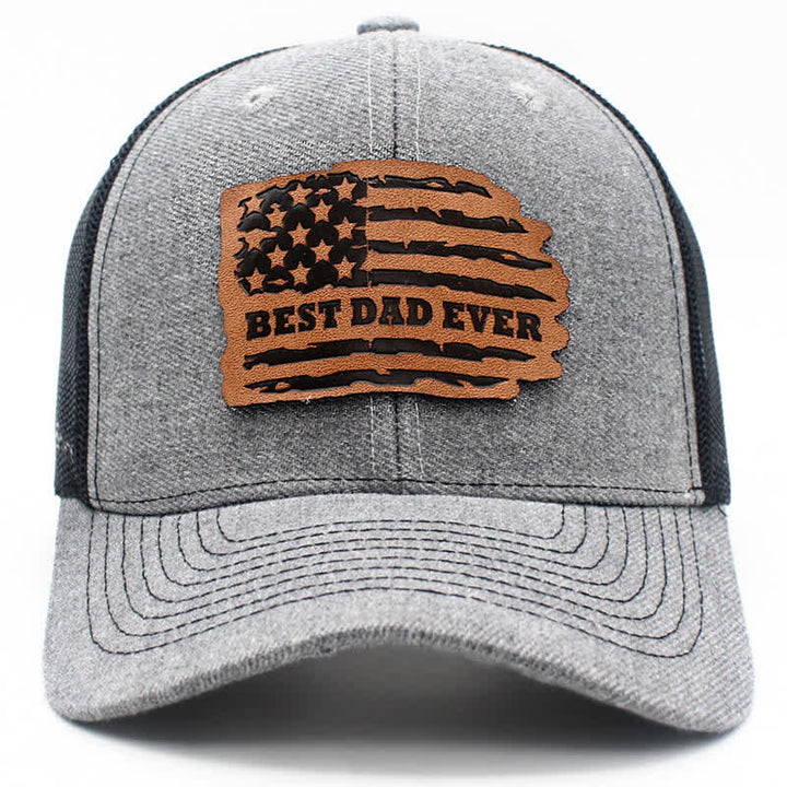 Best Dad Ever Trucker-Mütze mit USA-Flagge, Leder-Etikett und Aufnäher