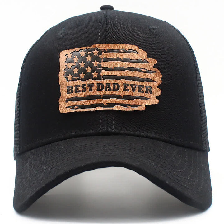 Best Dad Ever Trucker-Mütze mit USA-Flagge, Leder-Etikett und Aufnäher
