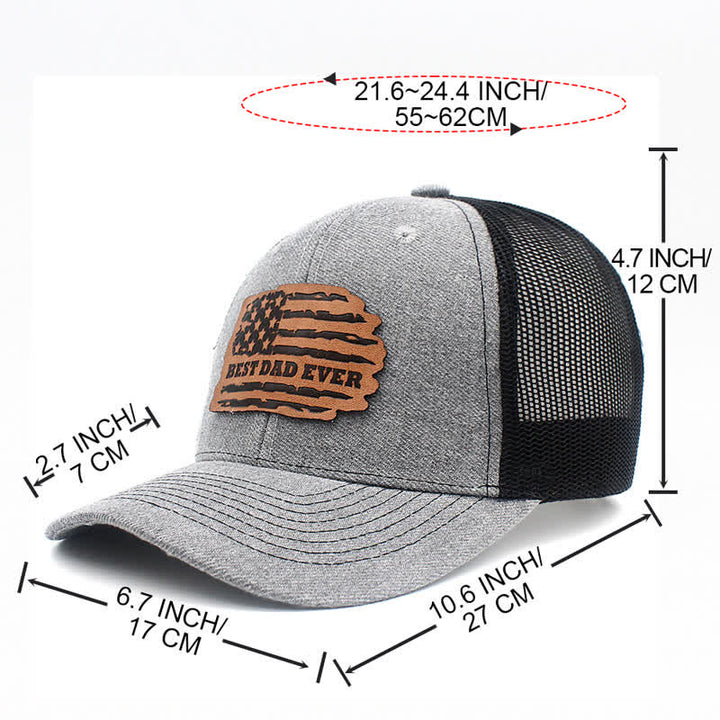 Best Dad Ever Trucker-Mütze mit USA-Flagge, Leder-Etikett und Aufnäher