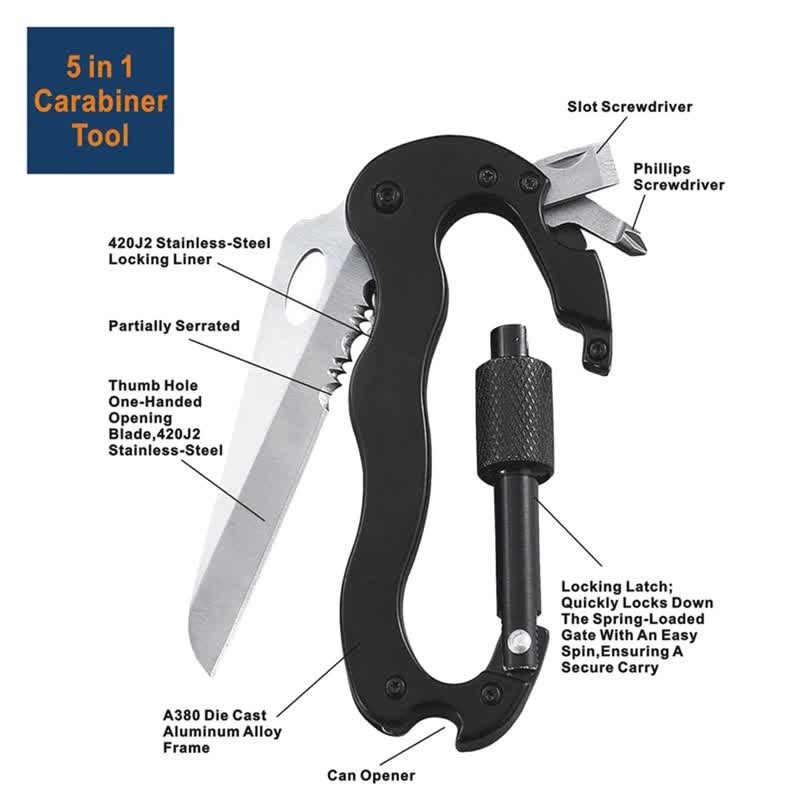 5-in-1-Multitool-Klappmesser D-förmige Schnalle Karabiner Schlüsselanhänger