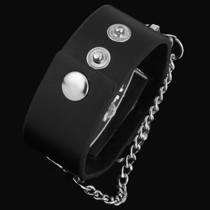 Herren-Armbanduhr „Rock Silver River“ mit Lederarmband und Totenkopf-Deckel