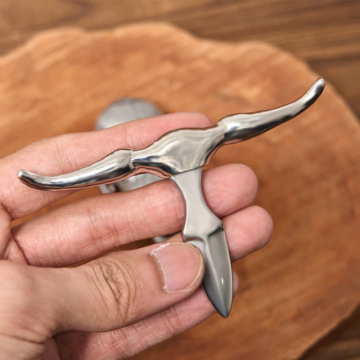 Einzigartiger Longhornkopf DIY verstecktes Messer Silberschnalle Ledergürtel