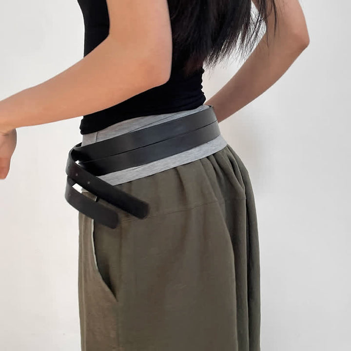 Damen-Gürtel aus schwarzem Leder mit Doppelschnalle und neuartigem Doppelriemen