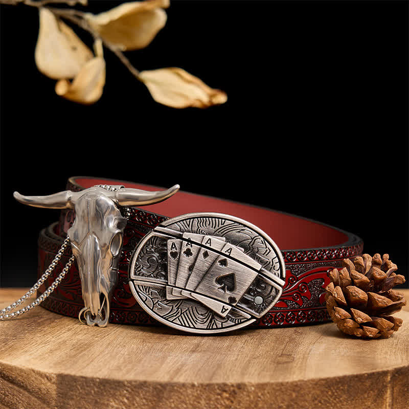 Western Gadget DIY Versteckte Messerschnalle Longhorn Bull Anhänger Bundle Set - Poker - Brauner geschnitzter Gürtel - 40 - image 55